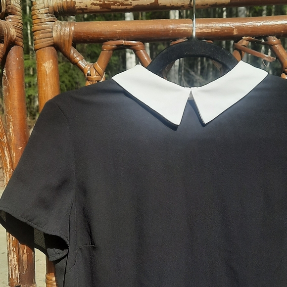 🍀3/15 Cynthia Steffe Black Short Sleeve Blouse - Picture 2 of 6